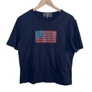 St. John Sport Navy Blue Short-Sleeve American Flag Rhinestone Top M